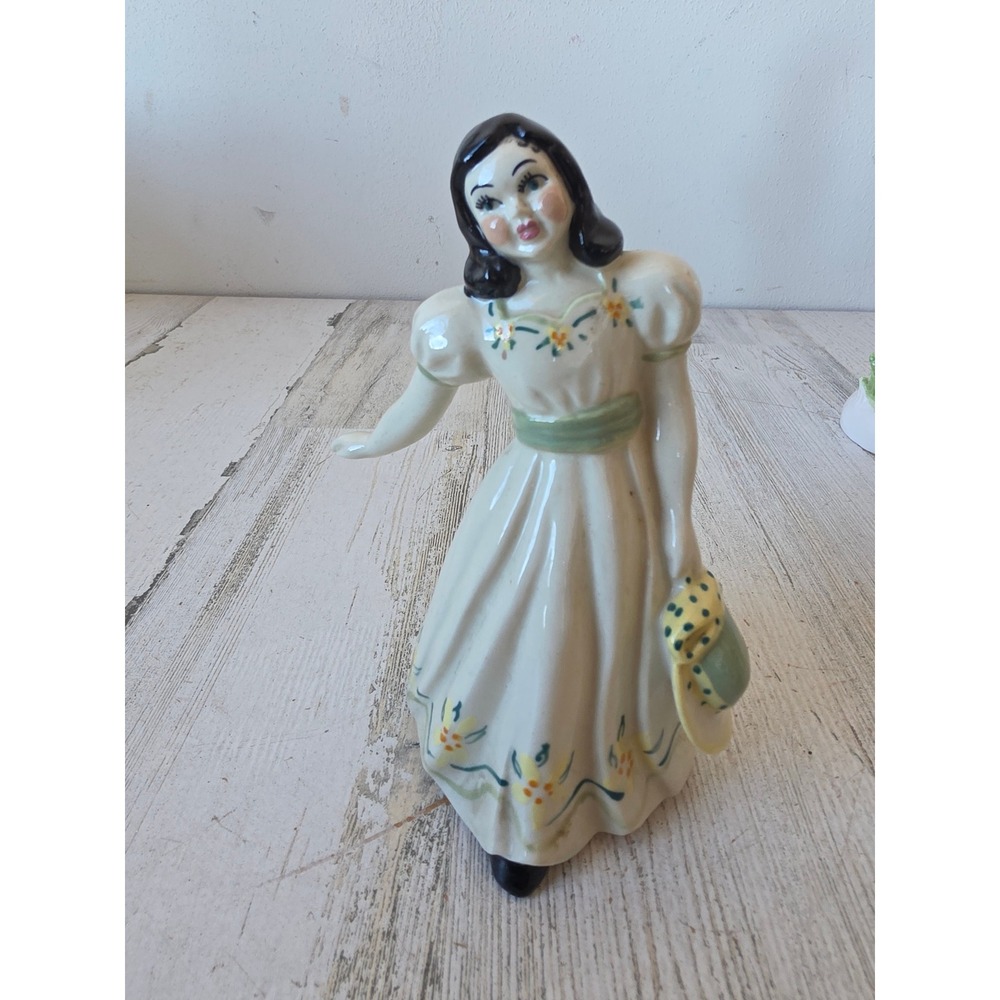 Vintage art studio girl green Victorian statue figurine ceramic dancing‎